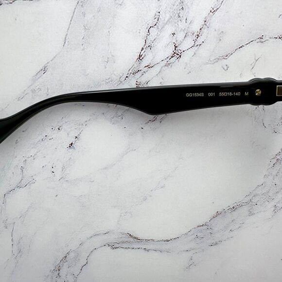 New Gucci Sunglasses Black Square Rectangular Gold Interlocking GG Metal Logo - Picture 6 of 16